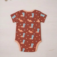 Adhigams Dino Doodle New Born Baby Unisex Rompers/Jumpsuit/Sleepsuit/Night Suits for Baby Boys & Girls, Infants, 100% Pure Cotton Suit (0-3/3-6/6-9/9-12/12-18 Months) (Pack of 1) (Brown)