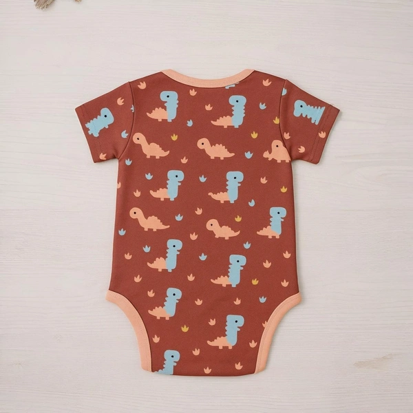 Adhigams Dino Doodle New Born Baby Unisex Rompers/Jumpsuit/Sleepsuit/Night Suits for Baby Boys & Girls, Infants, 100% Pure Cotton Suit (0-3/3-6/6-9/9-12/12-18 Months) (Pack of 1) (Brown)