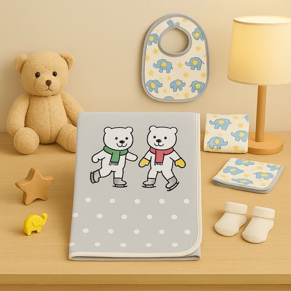 Adhigams New Born Baby Jolly Bear Stylish Cotton Blanket for Baby boy and Girl | for 0 to 12 Months (Pack of 1) (Grey) - 0-12 M