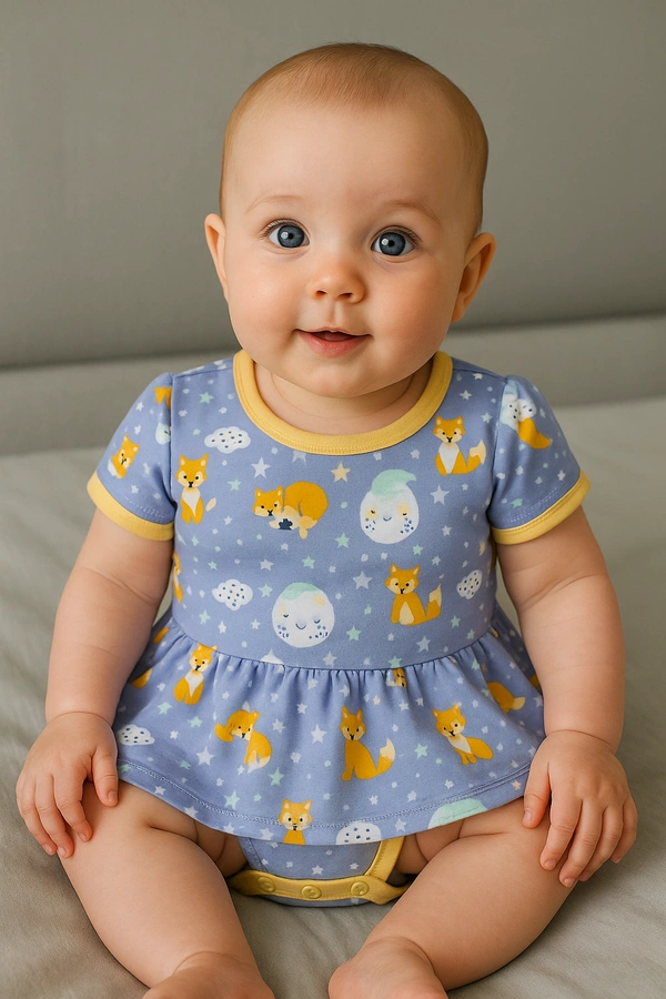 Adhigams Cosmic Night New Born Baby Unisex Rompers/Jumpsuit/Sleepsuit/Night Suits For Baby Boys & Girls, Infants, 100% Pure Cotton Suit (0-3/3-6/6-9/9-12/12-18 Months) (Pack Of 1) (Blue)