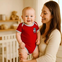 Adhigams Bubbly Bear New Born Baby Unisex Rompers/Jumpsuit/Sleepsuit/Night Suits for Baby Boys & Girls, Infants, 100% Pure Cotton Suit (0-3/3-6/6-9/9-12/12-18 Months) (Pack of 1) (Red)