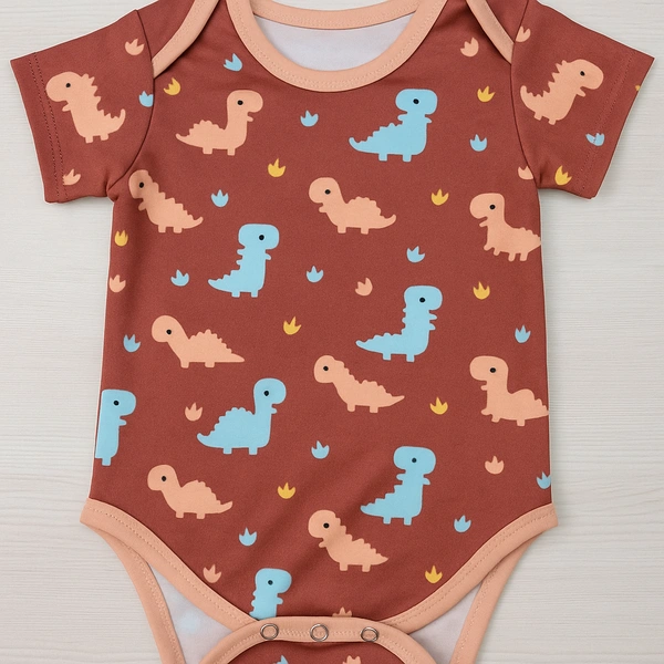 Adhigams Dino Doodle New Born Baby Unisex Rompers/Jumpsuit/Sleepsuit/Night Suits for Baby Boys & Girls, Infants, 100% Pure Cotton Suit (0-3/3-6/6-9/9-12/12-18 Months) (Pack of 1) (Brown)