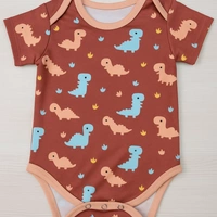 Adhigams Dino Doodle New Born Baby Unisex Rompers/Jumpsuit/Sleepsuit/Night Suits for Baby Boys & Girls, Infants, 100% Pure Cotton Suit (0-3/3-6/6-9/9-12/12-18 Months) (Pack of 1) (Brown)