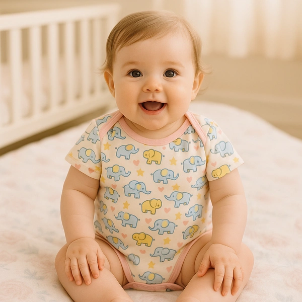 Adhigams Baby Elephant New Born Baby Unisex Rompers/Jumpsuit/Sleepsuit/Night Suits for Baby Boys & Girls, Infants, 100% Pure Cotton Suit (0-3/3-6/6-9/9-12/12-18 Months) (Pack of 1) (Beige) - New Born