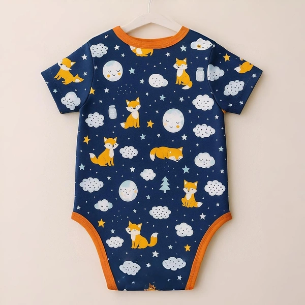 adhigams Cosmic Night New Born Baby Unisex Rompers/Jumpsuit/Sleepsuit/Night Suits For Baby Boys & Girls, Infants, 100% Pure Cotton Suit (0-3/3-6/6-9/9-12/12-18 Months) (Pack Of 1) (Dark Blue)