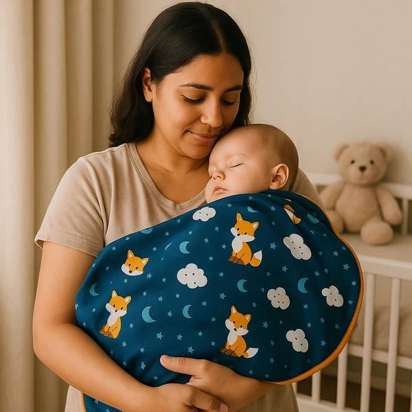 adhigams New Born Baby Cosmic Night Stylish Cotton Blanket for Baby boy and Girl | for 0 to 12 Months (Pack of 1) (Dark Blue) - 0-12 M