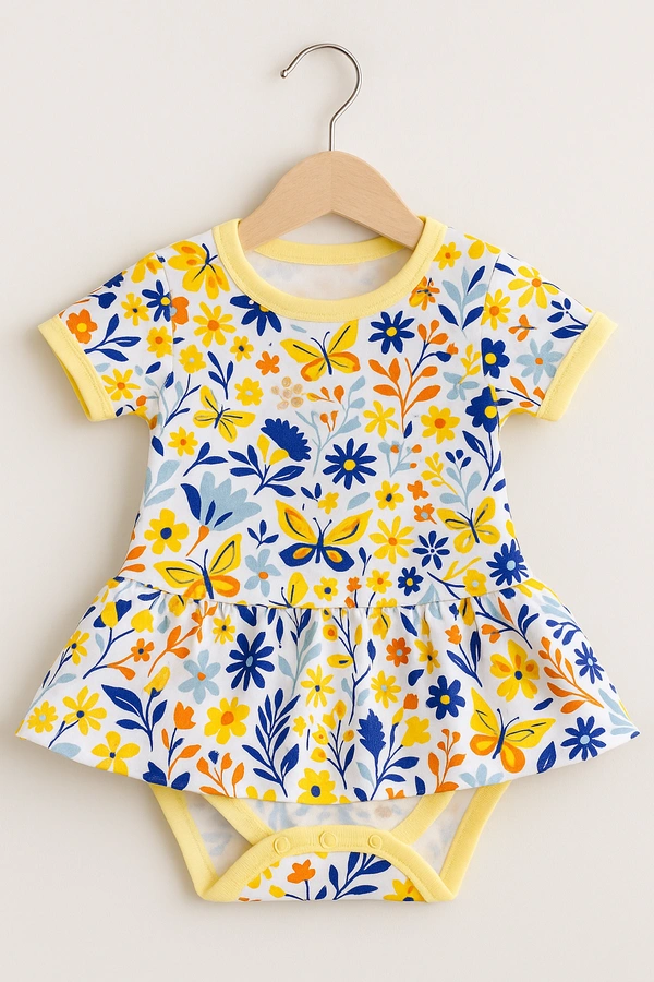 adhigams Sky Dancer New Born Baby Unisex Rompers/Jumpsuit/Sleepsuit/Night Suits for Baby Boys & Girls, Infants, 100% Pure Cotton Suit (0-3/3-6/6-9/9-12/12-18 Months) (Pack of 1) (Yellow)