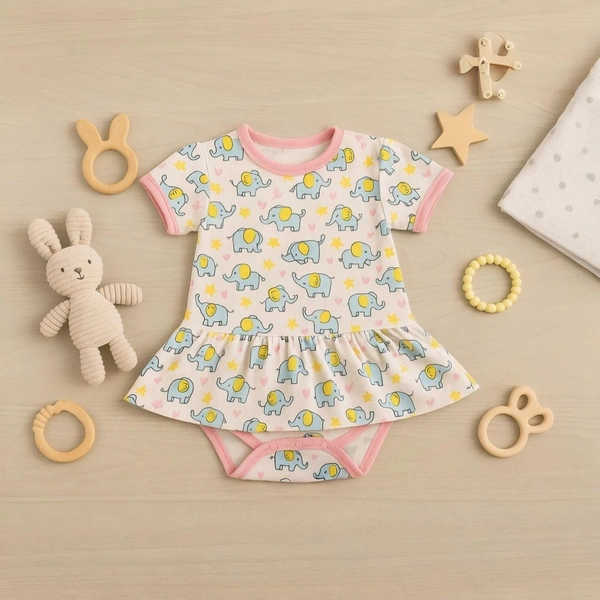 Adhigams Baby Elephant New Born Baby Unisex Rompers/Jumpsuit/Sleepsuit/Night Suits for Baby Boys & Girls, Infants, 100% Pure Cotton Suit (0-3/3-6/6-9/9-12/12-18 Months) (Pack of 1) (Pink) - 9-12 Months