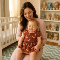 Adhigams New Born Baby Dino Doodle Stylish Cotton Romper for Baby Girl | for 3 to 6 Months (Pack of 1) (Brown)