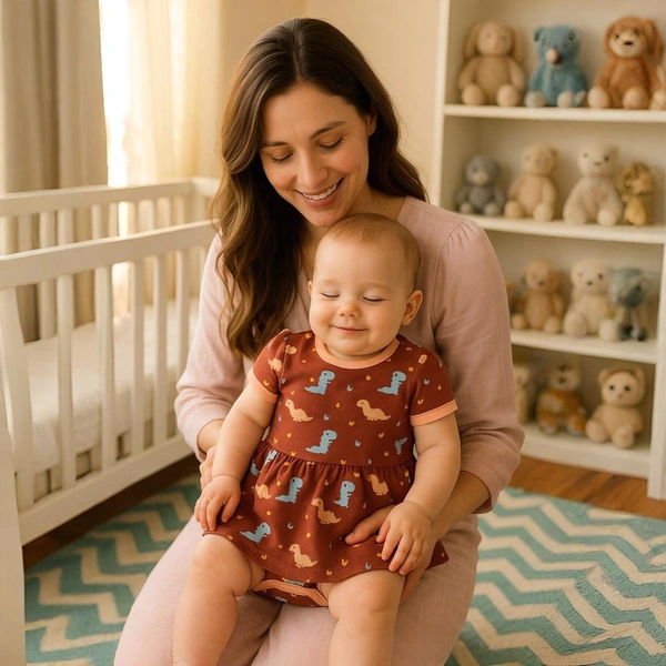 Adhigams New Born Baby Dino Doodle Stylish Cotton Romper for Baby Girl | for 3 to 6 Months (Pack of 1) (Brown)