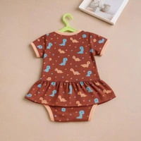 Adhigams New Born Baby Dino Doodle Stylish Cotton Romper for Baby Girl | for 3 to 6 Months (Pack of 1) (Brown)