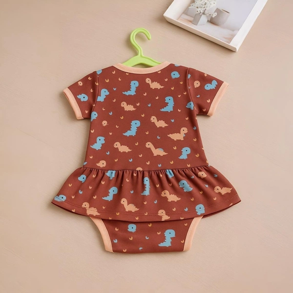 Adhigams New Born Baby Dino Doodle Stylish Cotton Romper for Baby Girl | for 3 to 6 Months (Pack of 1) (Brown)