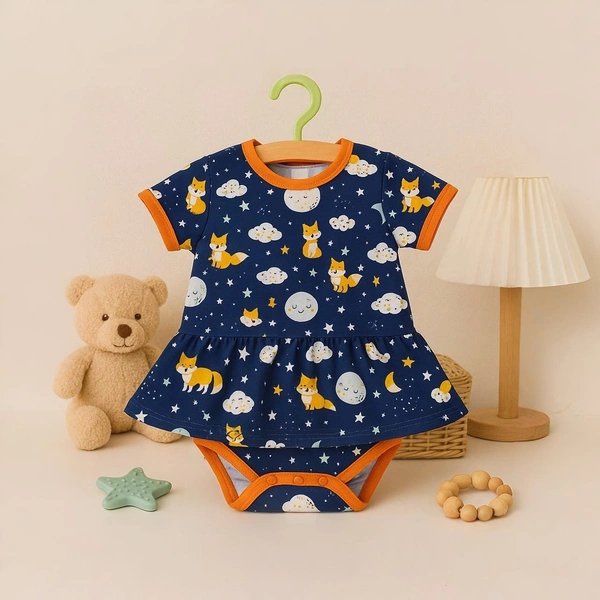 Adhigams Cosmic Night New Born Baby Unisex Rompers/Jumpsuit/Sleepsuit/Night Suits for Baby Boys & Girls, Infants, 100% Pure Cotton Suit (0-3/3-6/6-9/9-12/12-18 Months) (Pack of 1) (Dark Blue)