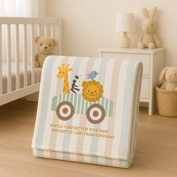 adhigams New Born Baby Jungle on Wheels Stylish Cotton Blanket for Baby boy and Girl | for 0 to 12 Months (Pack of 1) (Stripe Brown) - 0-12 M