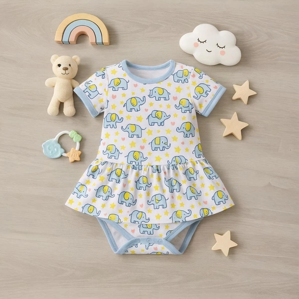 adhigams Baby Elephant New Born Baby Unisex Rompers/Jumpsuit/Sleepsuit/Night Suits for Baby Boys & Girls, Infants, 100% Pure Cotton Suit (0-3/3-6/6-9/9-12/12-18 Months) (Pack of 1) (Blue)