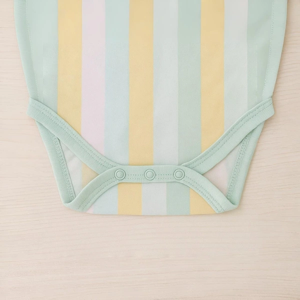 Adhigams Jungle On Wheels New Born Baby Unisex Rompers/Jumpsuit/Sleepsuit/Night Suits for Baby Boys & Girls, Infants, 100% Pure Cotton Suit (0-3/3-6/6-9/9-12/12-18 Months) (Pack of 1) (Strip Yellow)