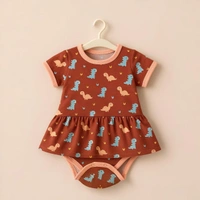 Adhigams New Born Baby Dino Doodle Stylish Cotton Romper for Baby Girl | for 3 to 6 Months (Pack of 1) (Brown)