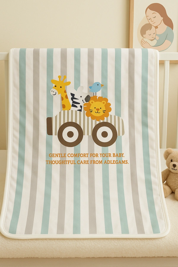 adhigams New Born Baby Jungle on Wheels Stylish Cotton Blanket for Baby boy and Girl | for 0 to 12 Months (Pack of 1) (Stripe Brown) - 0-12 M