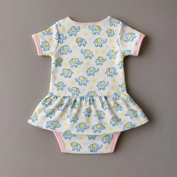 Adhigams Baby Elephant New Born Baby Unisex Rompers/Jumpsuit/Sleepsuit/Night Suits for Baby Boys & Girls, Infants, 100% Pure Cotton Suit (0-3/3-6/6-9/9-12/12-18 Months) (Pack of 1) (Pink) - 0-3 Months