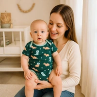 adhigams Dino Doodle-New Born Baby Unisex Rompers/Jumpsuit/Sleepsuit/Night Suits For Baby Boys & Girls, Infants, 100% Pure Cotton Suit (0-3/3-6/6-9/9-12/12-18 Months) (Pack Of 1) (Green)