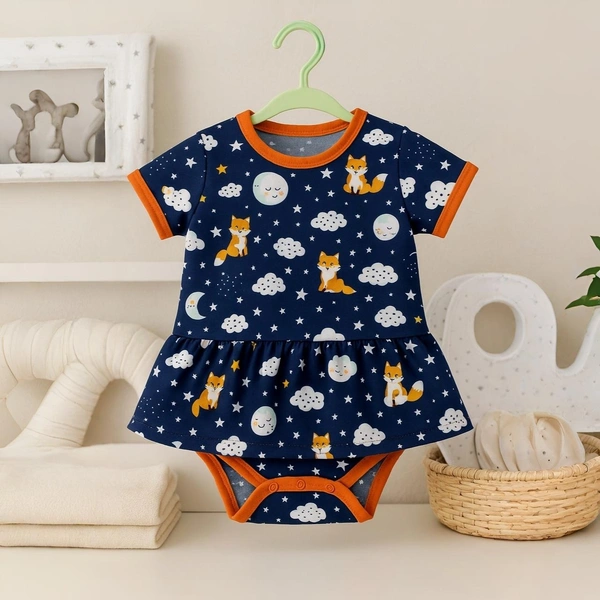 Adhigams Cosmic Night New Born Baby Unisex Rompers/Jumpsuit/Sleepsuit/Night Suits for Baby Boys & Girls, Infants, 100% Pure Cotton Suit (0-3/3-6/6-9/9-12/12-18 Months) (Pack of 1) (Dark Blue)