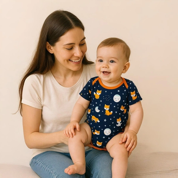 adhigams Cosmic Night New Born Baby Unisex Rompers/Jumpsuit/Sleepsuit/Night Suits For Baby Boys & Girls, Infants, 100% Pure Cotton Suit (0-3/3-6/6-9/9-12/12-18 Months) (Pack Of 1) (Dark Blue)