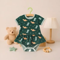 adhigams New Born Baby Dino Doodle Stylish Cotton Romper for Baby Girl | for 3 to 6 Months (Pack of 1) (Green)