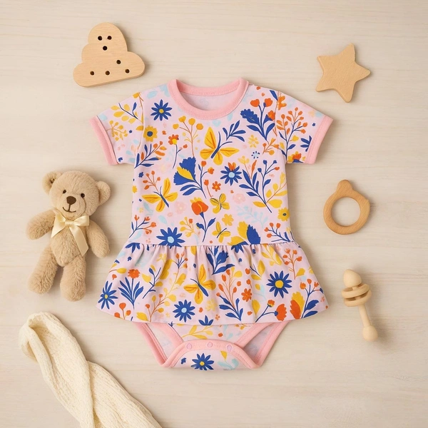 Adhigams Sky Dancer New Born Baby Unisex Rompers/Jumpsuit/Sleepsuit/Night Suits for Baby Boys & Girls, Infants, 100% Pure Cotton Suit (0-3/3-6/6-9/9-12/12-18 Months) (Pack of 1) (Pink)