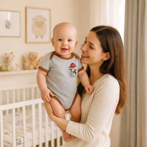 Adhigams Bubbly Bear New Born Baby Unisex Rompers/Jumpsuit/Sleepsuit/Night Suits for Baby Boys & Girls, Infants, 100% Pure Cotton Suit (0-3/3-6/6-9/9-12/12-18 Months) (Pack of 1) (Grey)