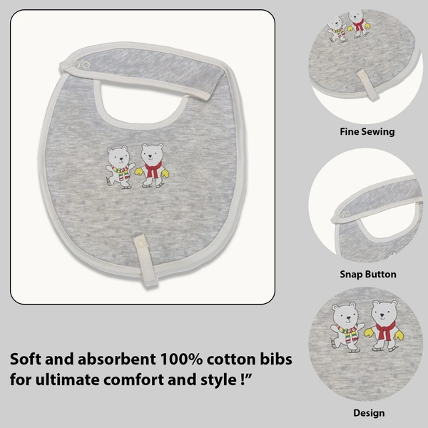 adhigams Jolly Bear Cotton Baby Neck Cloth Feeding Drool Bibs With Adjustable Snap Button Closure, Super Absorbent & Reusable, Soft, Comfortable & Lightweight Bandana, Bibs - 0-12 M