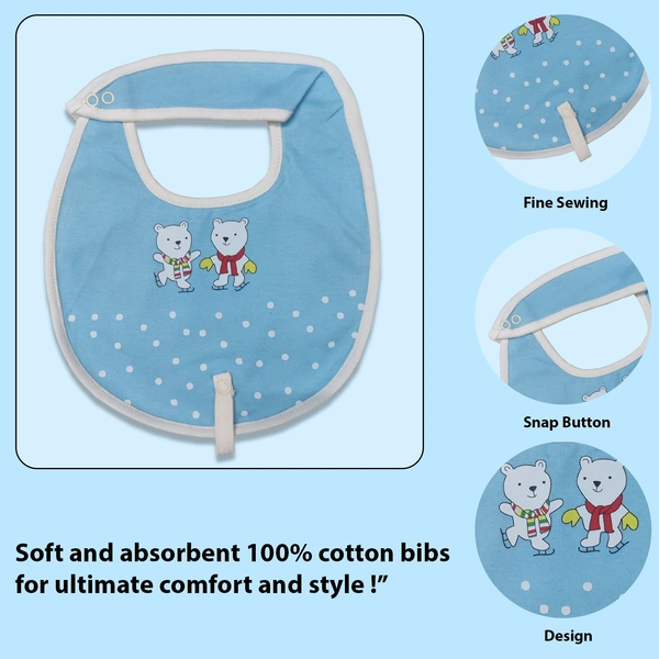adhigams Jolly Bear Cotton Baby Neck Cloth Feeding Drool Bibs With Adjustable Snap Button Closure, Super Absorbent & Reusable, Soft, Comfortable & Lightweight Bandana, Bibs - 0-12 M