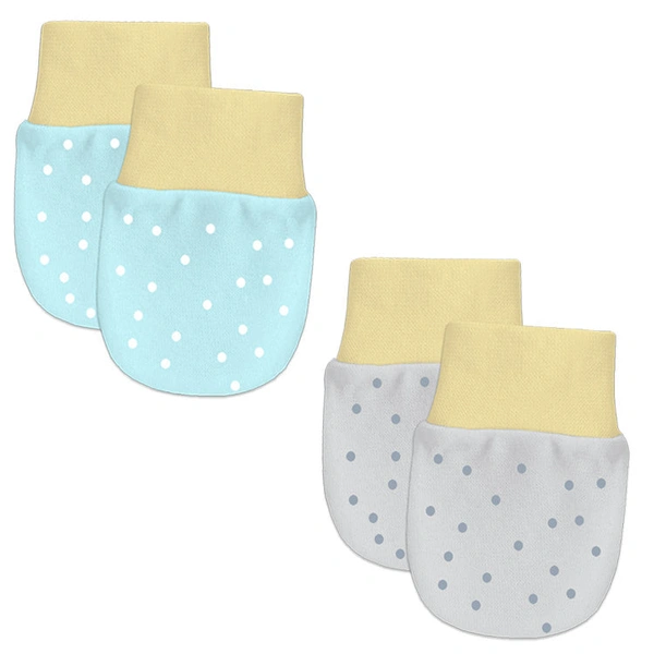 Adhigams Jolly Bear Newborn Cotton Hand Gloves/Muthi/Hosiery Mittens Set with Gentle Elastic Thread Wristbands | Unisex Mittens for 0-12 Months (Pack of 2 Pairs) - 0-6 M