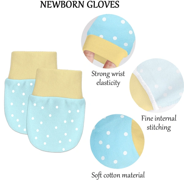 Adhigams Jolly Bear Newborn Cotton Hand Gloves/Muthi/Hosiery Mittens Set with Gentle Elastic Thread Wristbands | Unisex Mittens for 0-12 Months (Pack of 2 Pairs) - 0-6 M