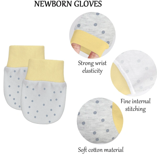Adhigams Jolly Bear Newborn Cotton Hand Gloves/Muthi/Hosiery Mittens Set with Gentle Elastic Thread Wristbands | Unisex Mittens for 0-12 Months (Pack of 2 Pairs) - 0-6 M