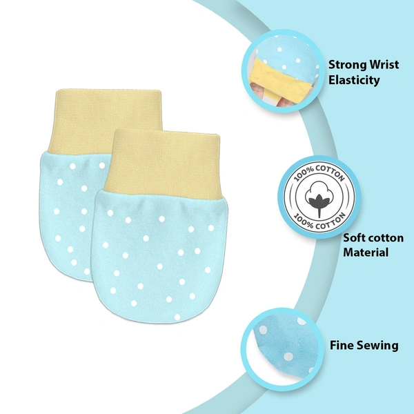 Adhigams Jolly Bear Newborn Cotton Hand Gloves/Muthi/Hosiery Mittens Set with Gentle Elastic Thread Wristbands | Unisex Mittens for 0-12 Months (Pack of 2 Pairs) - 0-6 M