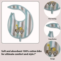 adhigams Jungle On Wheels Cotton Baby Neck Cloth Feeding Drool Bibs With Adjustable Snap Button Closure, Super Absorbent & Reusable, Soft, Comfortable & Lightweight Bandana, Bibs - 0-12 M