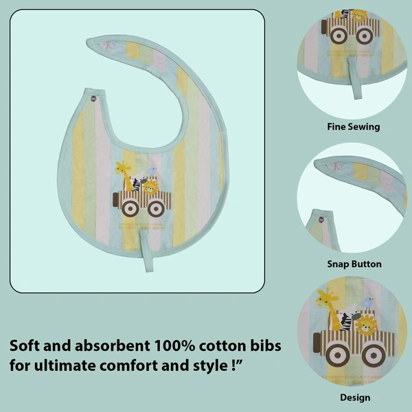 adhigams Jungle On Wheels Cotton Baby Neck Cloth Feeding Drool Bibs With Adjustable Snap Button Closure, Super Absorbent & Reusable, Soft, Comfortable & Lightweight Bandana, Bibs - 0-12 M