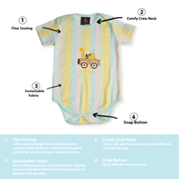 Adhigams Jungle On Wheels New Born Baby Unisex Rompers/Jumpsuit/Sleepsuit/Night Suits for Baby Boys & Girls, Infants, 100% Pure Cotton Suit (0-3/3-6/6-9/9-12/12-18 Months) (Pack of 1) (Strip Yellow)