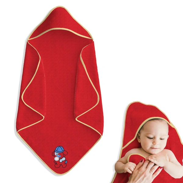 adhigams New Born Baby Babbly Bear Stylish Cotton Hooded Blanket for Baby boy and Girl | for 0 to 12 Months (Pack of 1) (Red) - 0-12 M