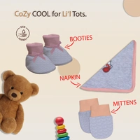 Adhigams New Born Baby Boy Caps/Rompers/Mittons/Booties/Napkins Clothing Gift Set -5 Pieces Bubbly Bear (Grey) for 0-6, 6-12 Months