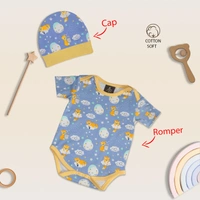 Adhigams New Born Baby Boy Caps/Rompers/Mittons/Booties/Napkins Clothing Gift Set -5 Pieces Cosmic Night (Blue) for 0-6, 6-12 Months