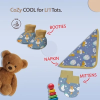 Adhigams New Born Baby Boy Caps/Rompers/Mittons/Booties/Napkins Clothing Gift Set -5 Pieces Cosmic Night (Blue) for 0-6, 6-12 Months