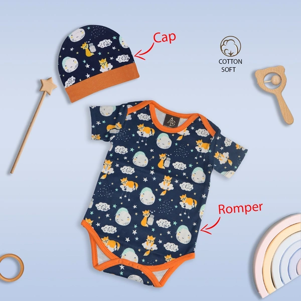 Adhigams New Born Baby Boy Caps/Rompers/Mittons/Booties/Napkins Clothing Gift Set -5 Pieces Cosmic Night (Dark Blue) for 0-6, 6-12 Months