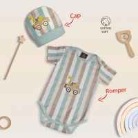 Adhigams New Born Baby Boy Caps/Rompers/Mittons/Booties/Napkins Clothing Gift Set -5 Pieces Jungle on Wheels (Multicolor) for 0-6, 6-12 Months