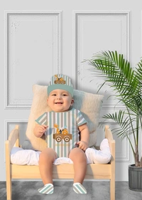 Adhigams New Born Baby Boy Caps/Rompers/Mittons/Booties/Napkins Clothing Gift Set -5 Pieces Jungle on Wheels (Multicolor) for 0-6, 6-12 Months