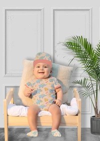 Adhigams New Born Baby Boy Caps/Rompers/Mittons/Booties/Napkins Clothing Gift Set -5 Pieces Baby Elephant (Pink) for 0-6, 6-12 Months