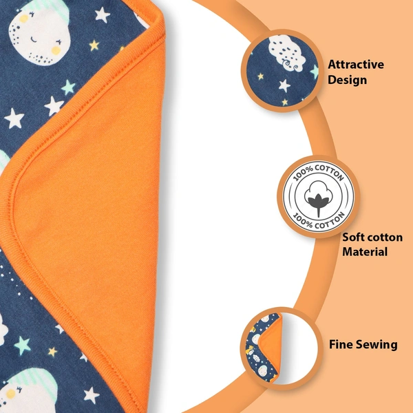 Adhigams New Born Baby Cosmic Night Stylish Cotton Hooded Blanket for Baby boy and Girl | for 0 to 12 Months (Pack of 1) (Dark Blue) - 0-12 M