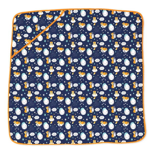 Adhigams New Born Baby Cosmic Night Stylish Cotton Hooded Blanket for Baby boy and Girl | for 0 to 12 Months (Pack of 1) (Dark Blue) - 0-12 M