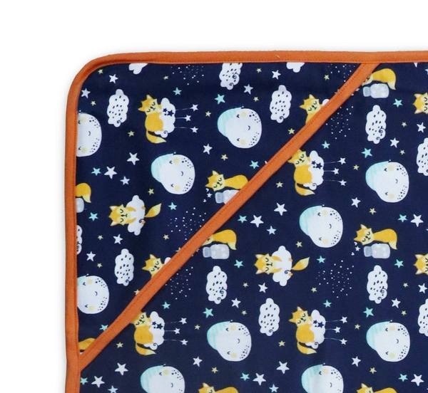 Adhigams New Born Baby Cosmic Night Stylish Cotton Hooded Blanket for Baby boy and Girl | for 0 to 12 Months (Pack of 1) (Dark Blue) - 0-12 M