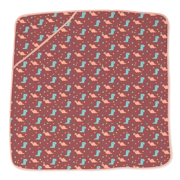 adhigams New Born Baby Dino Doodle Stylish Cotton Hooded Blanket for Baby boy and Girl | for 0 to 12 Months (Pack of 1) (Brown) - 0-12 M